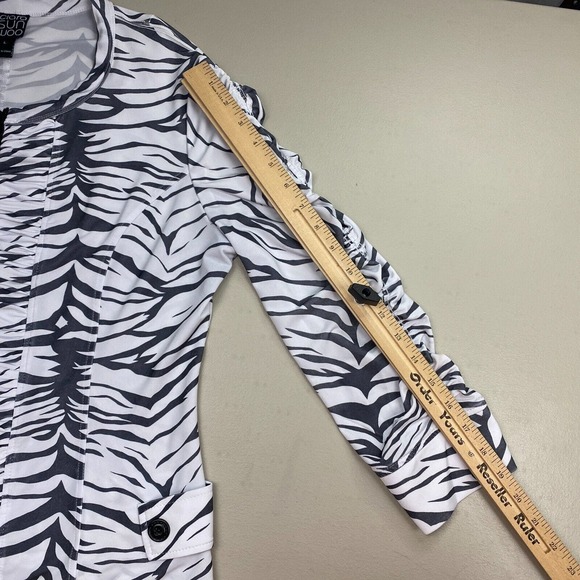 Clara Sun Woo Jacket Womens Large Animal Print Black White Shirred Stretchy Zip - Picture 7 of 14